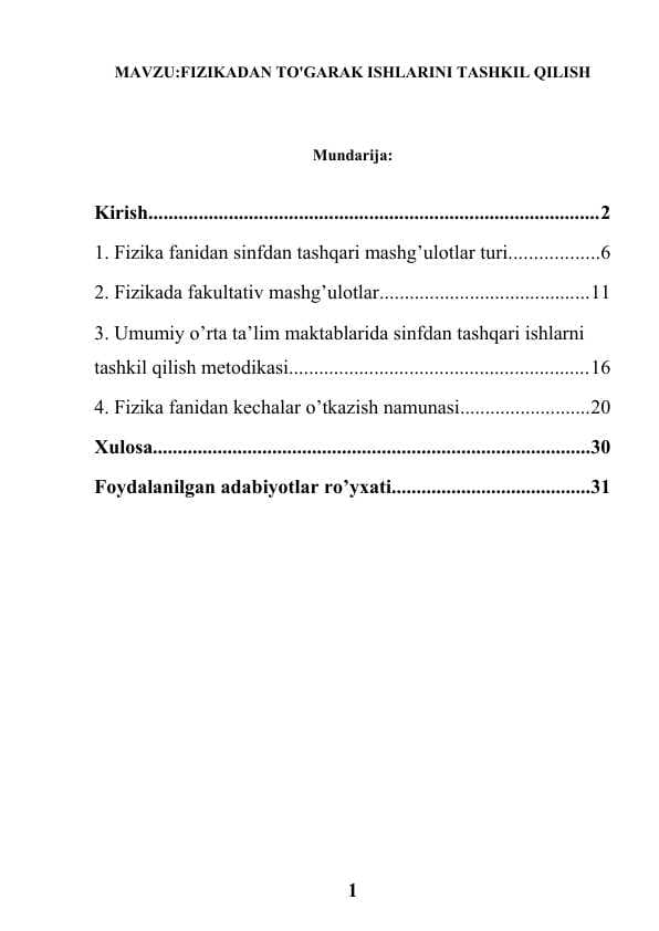 Fizikadan to'garak ishlarini tashkil qilish