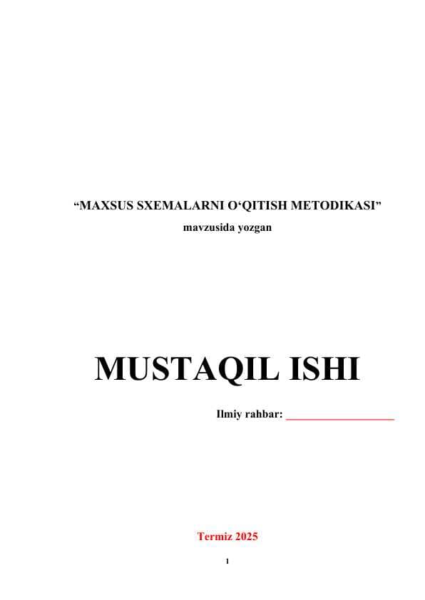 MAXSUS SXEMALARNI O‘QITISH METODIKASI