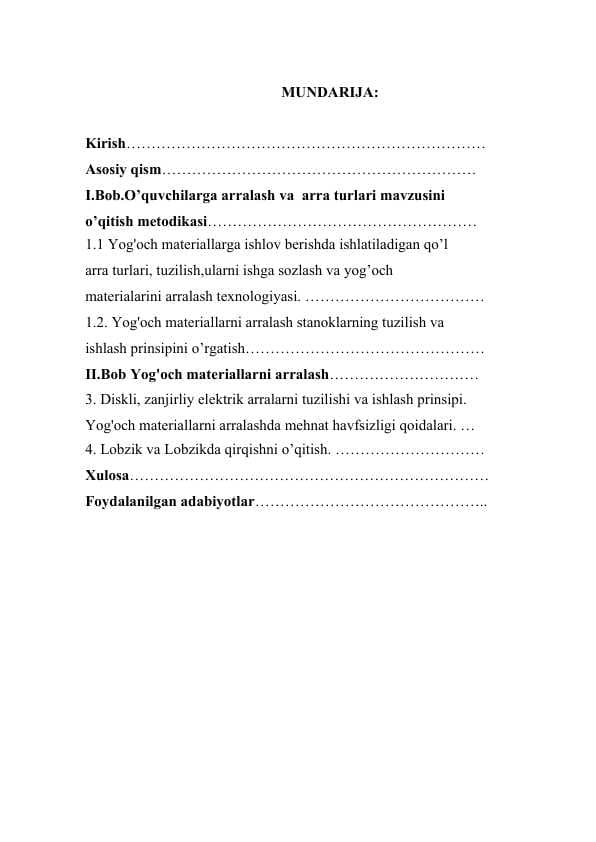 O’quvchilarga arralash va  arra turlari mavzusini o’qitish metodikasi