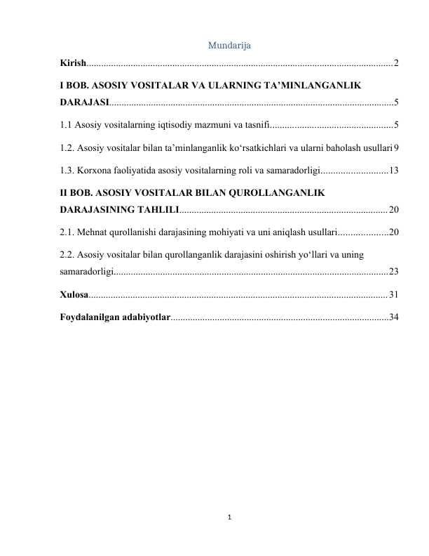 Asosiy vositalar bilan taʼminlanganlik va qurollanganlik darajasi