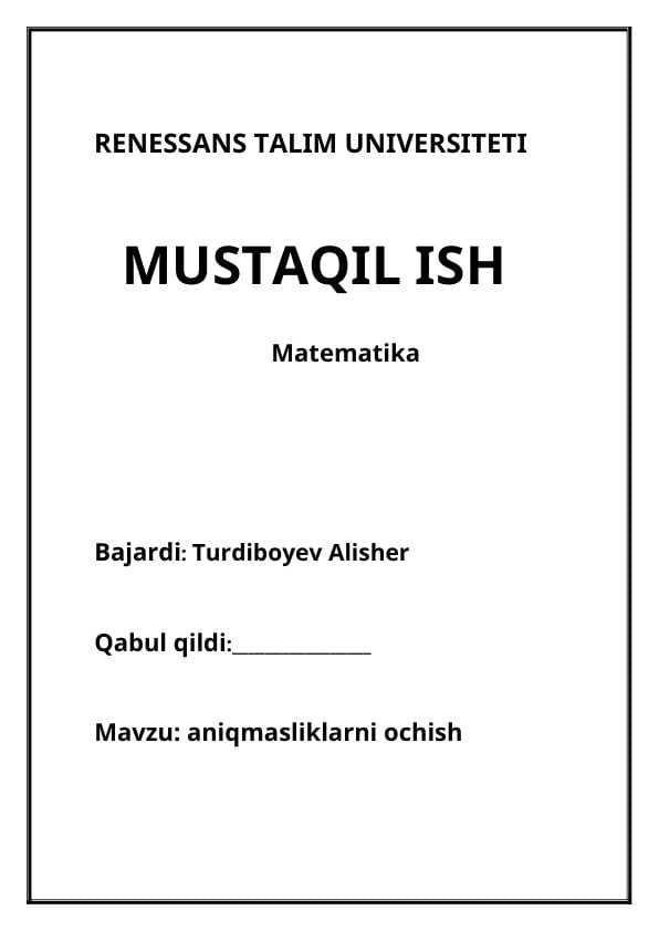 Mavzu: aniqmasliklarni ochish