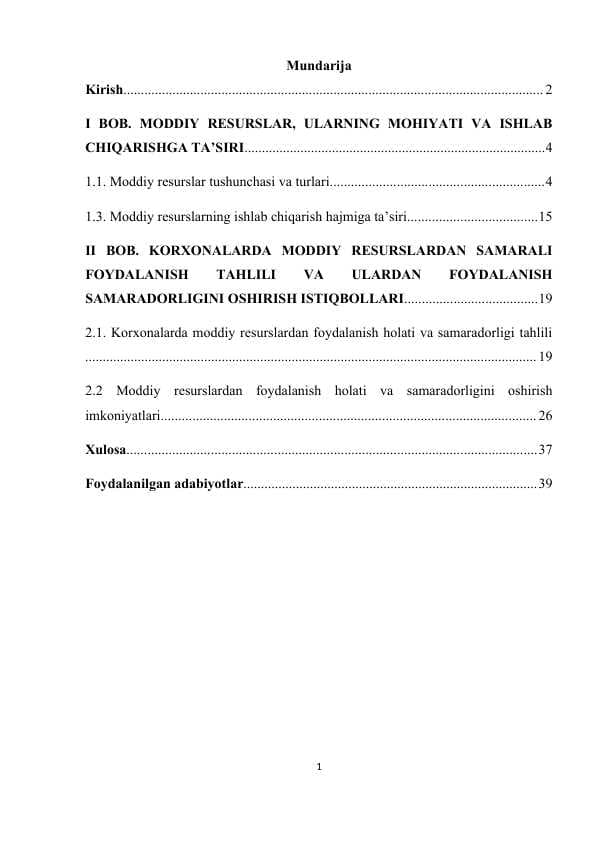 Moddiy resurslardan samarali foydalanish