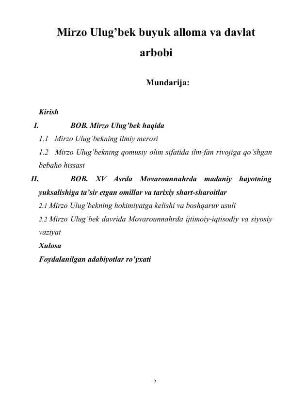 Mirzo Ulug’bek buyuk alloma va davlat arbobi