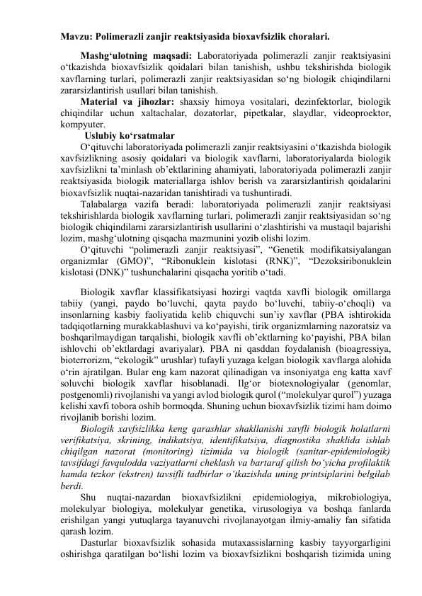 Polimerazli zanjir reaktsiyasida bioxavfsizlik choralari.