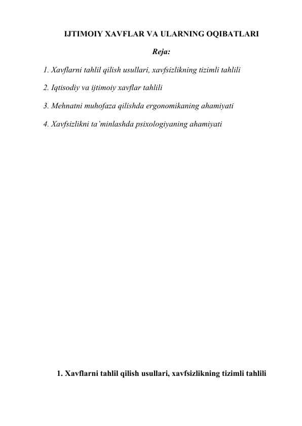 IJTIMOIY XAVFLAR VA ULARNING OQIBATLARI