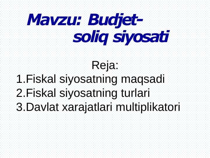 Budjet-soliq siyosati