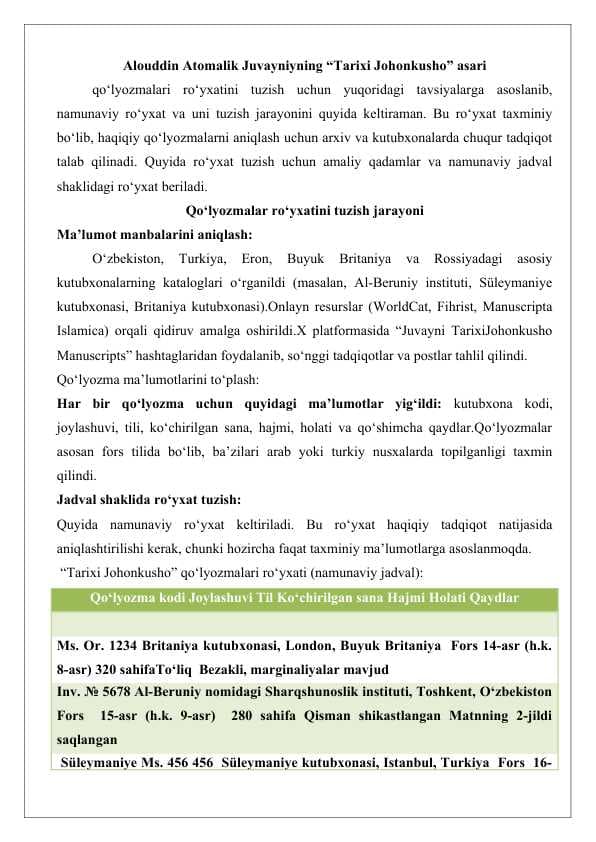 Alouddin Atomalik Juvayniyning “Tarixi Johonkusho” asari 25