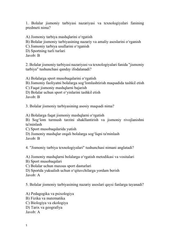 Test Jismoniy tarbiya