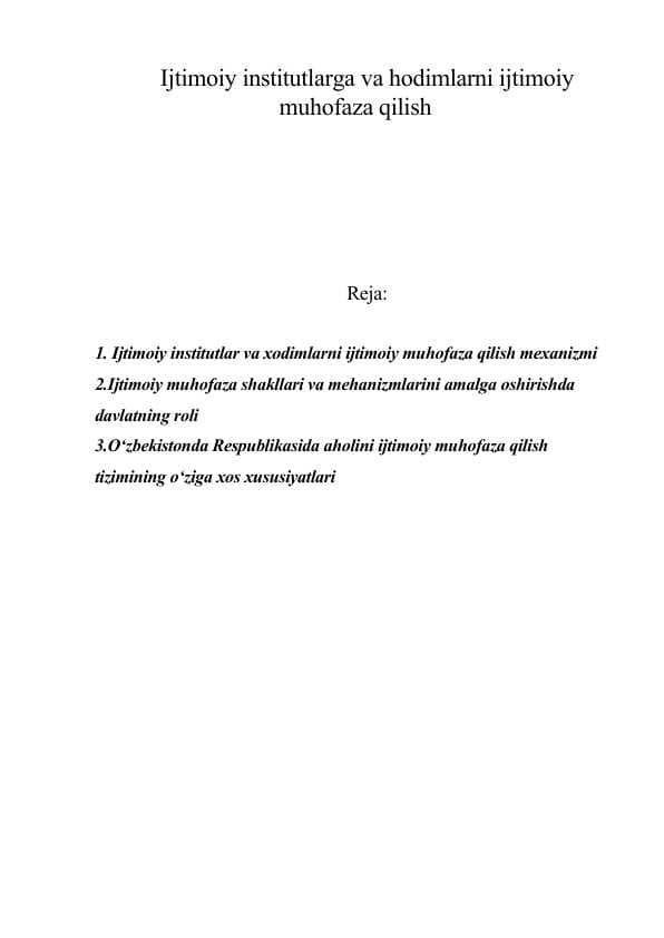 Ijtimoiy institutlarga va hodimlarni ijtimoiy muhofaza qilish
