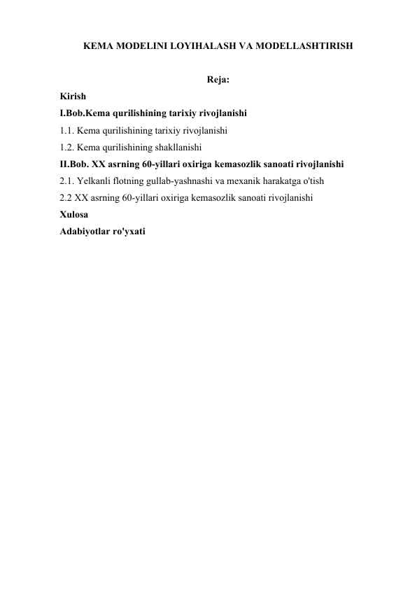 MODELINI LOYIHALASH VA MODELLASHTIRISH