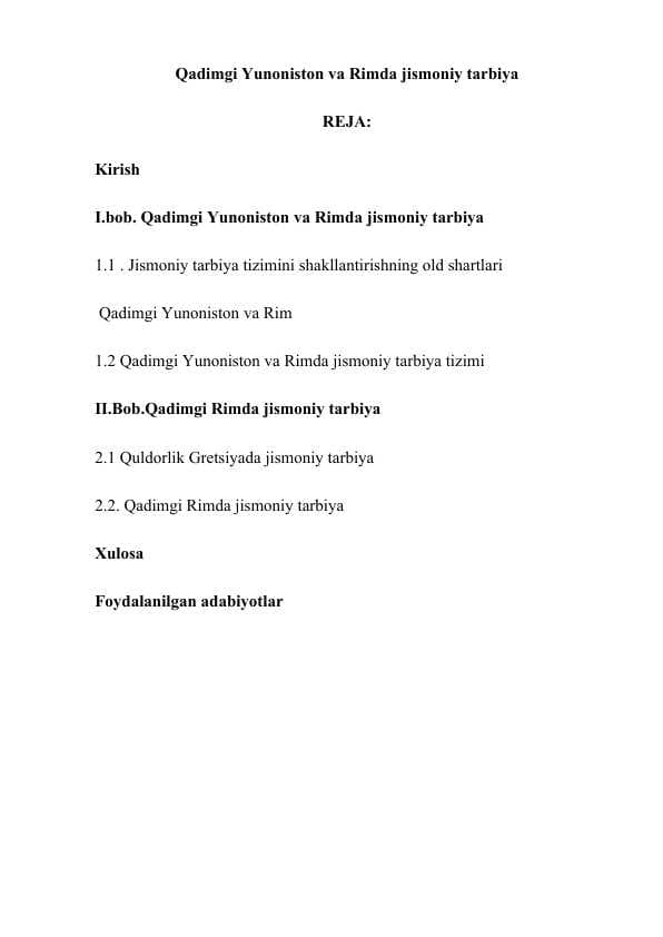 Qadimgi Yunoniston va Rimda jismoniy tarbiya
