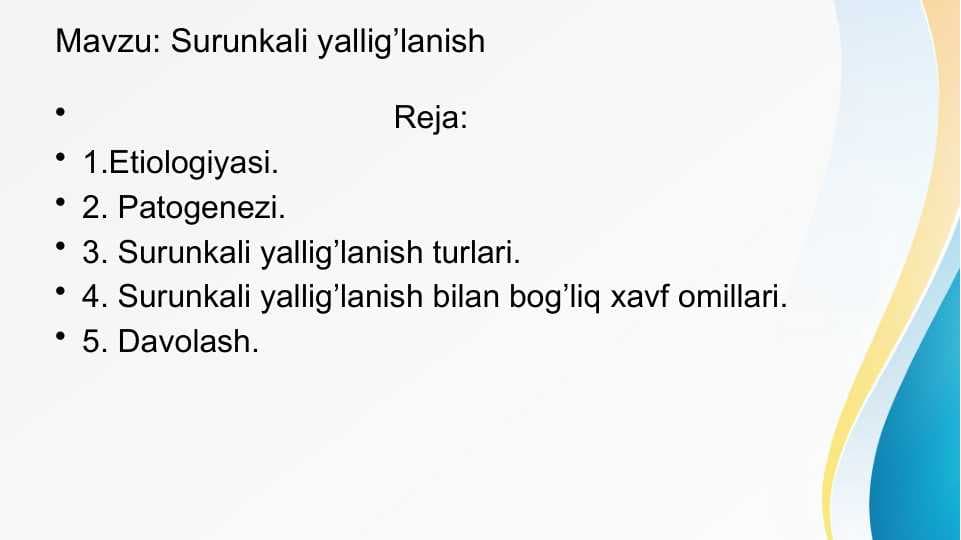 Surunkali yallig’lanish patfiziologiya