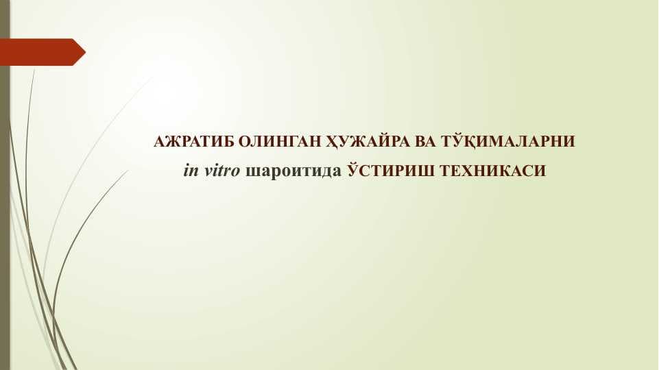 АЖРАТИБ ОЛИНГАН ҲУЖАЙРА ВА ТЎҚИМАЛАРНИ  in vitro шароитида ЎСТИРИШ ТЕХНИКАСИ