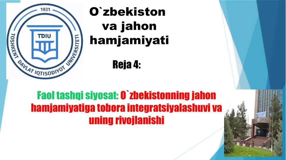 O'zbekistonning jahon hamjamiyatidagi o'rni