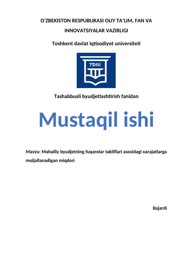 Mahalliy byudjetning fuqarolar takliflari asosidagi xarajatlarga moljallanadigan miqdori