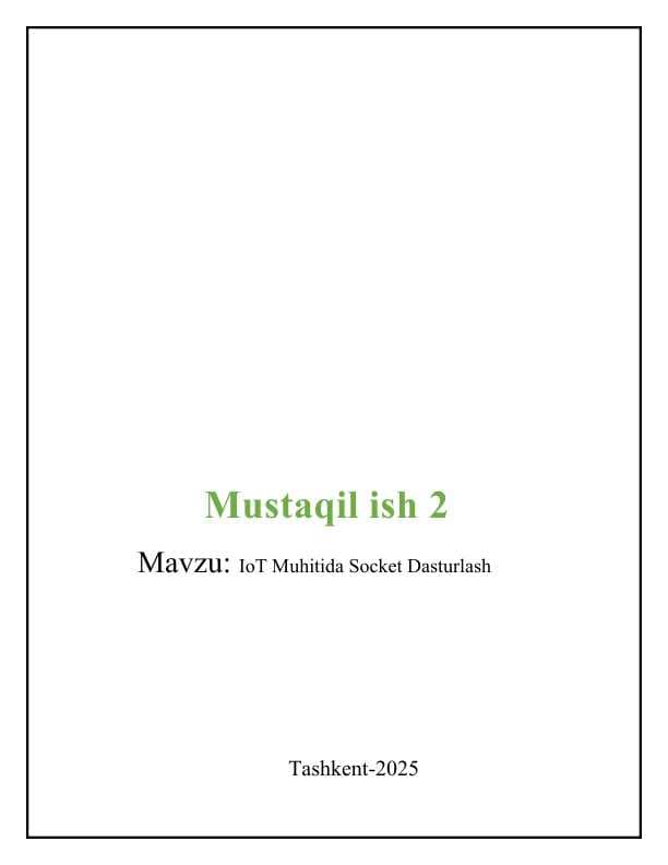IoT Muhitida Socket Dasturlash