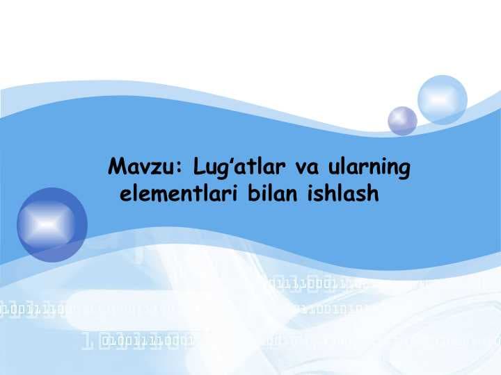 Lugʻatlar va ularning elementlari bilan ishlash C# dasturlash tilda