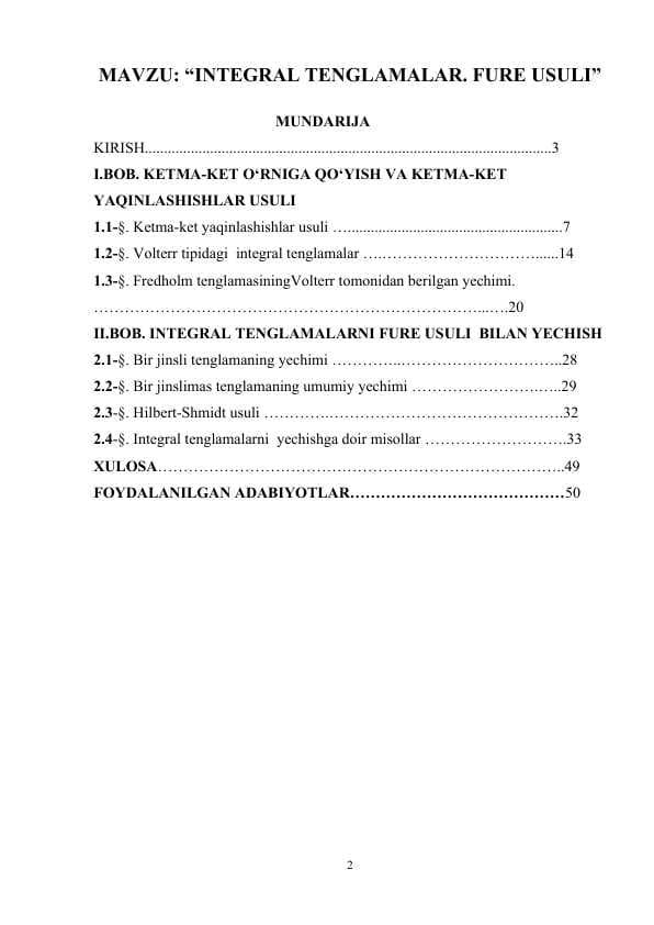 “INTEGRAL TENGLAMALAR. FURE USULI”