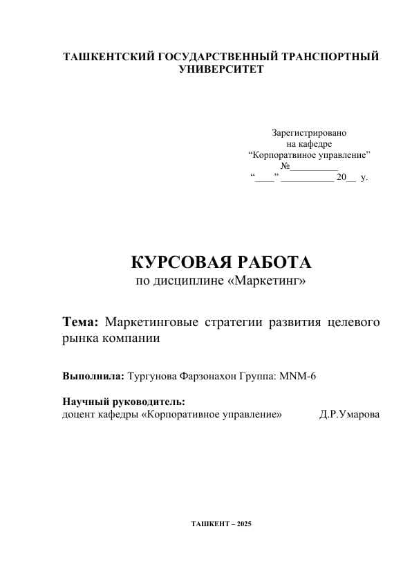Маркетинговые стратегии развития целевого рынка компании КУРСОВАЯ РАБОТА
