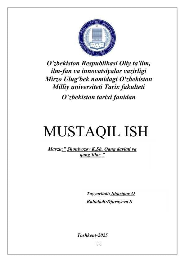 Shoniyozov K.Sh. Qang davlati va qangʻlilar