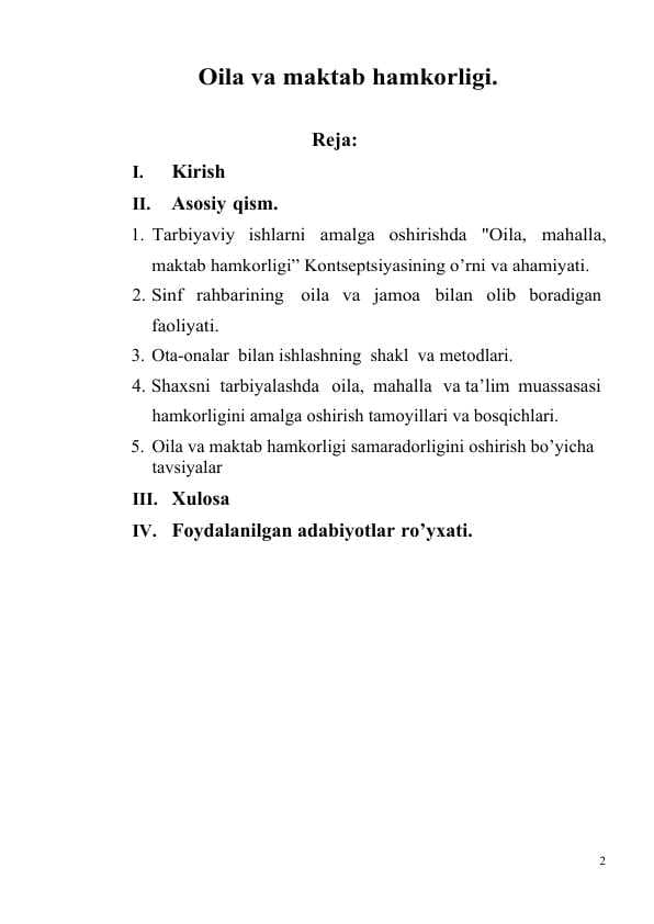 Oila va maktab hamkorligi.