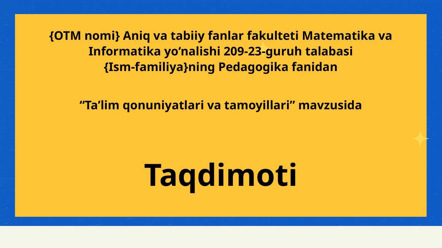 Ta’lim qonuniyatlari va tamoyillari