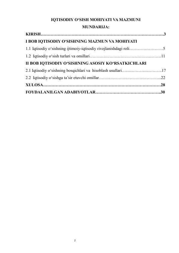 IQTISODIY OʻSISH MOHIYATI VA MAZMUNI