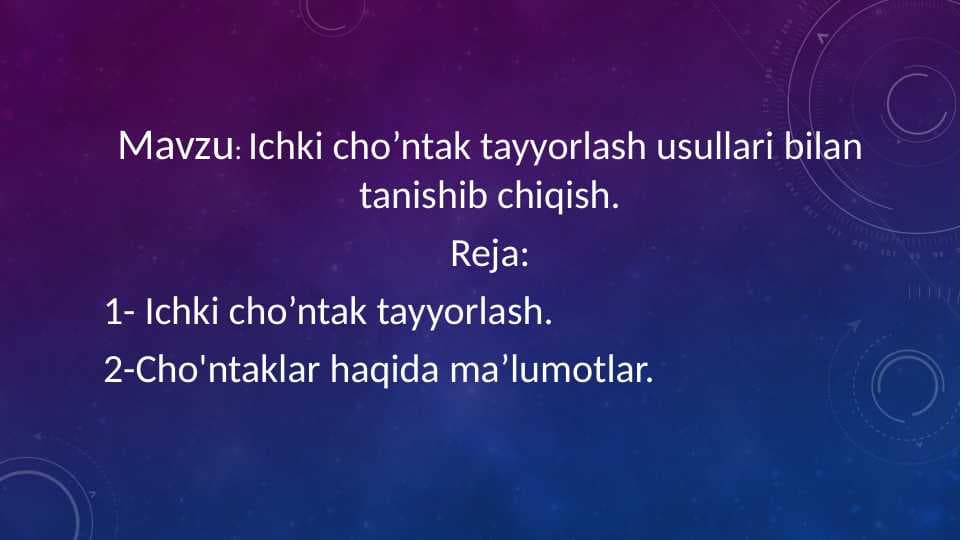 Ichki cho’ntak tayyorlash usullari bilan  tanishib chiqish