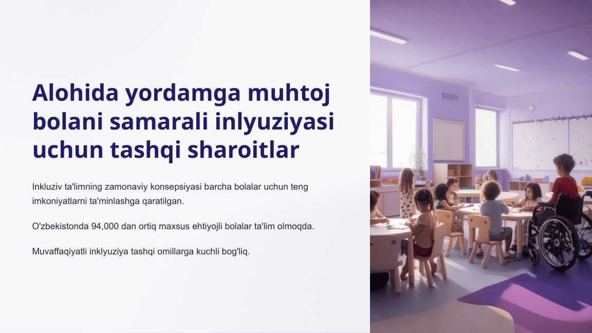 Alohida yordamga muhtoj bolani samarali inlyuziyasi uchun tashqi sharoitlar
