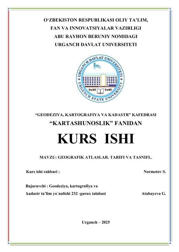 GEOGRAFIK ATLASLAR. TARIFI VA TASNIFI..docx