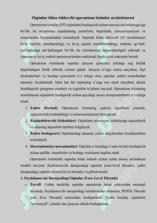 Operatsion tizimlarda oqimlar (threads)