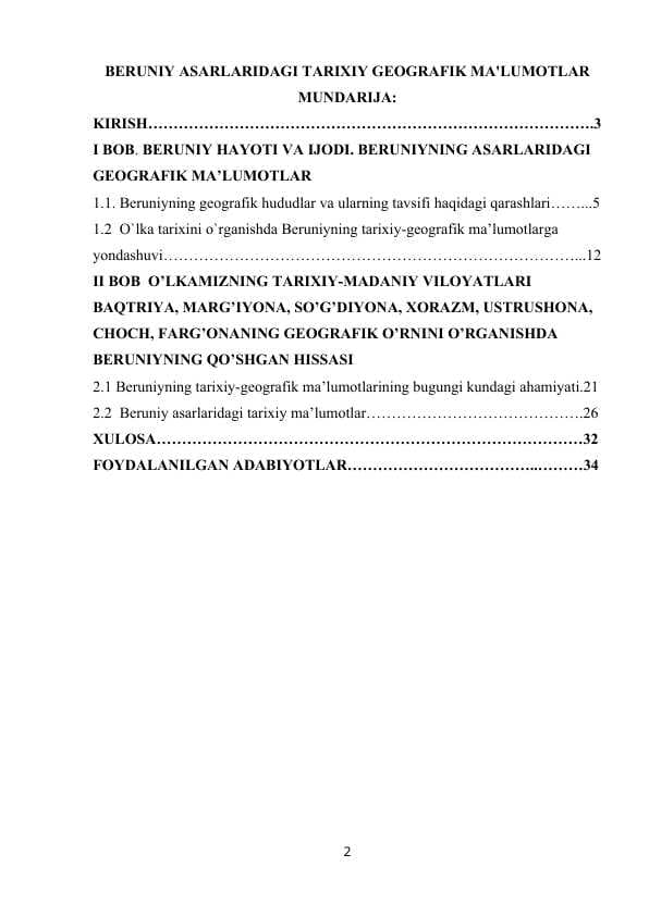 BERUNIY ASARLARIDAGI TARIXIY GEOGRAFIK MA'LUMOTLAR