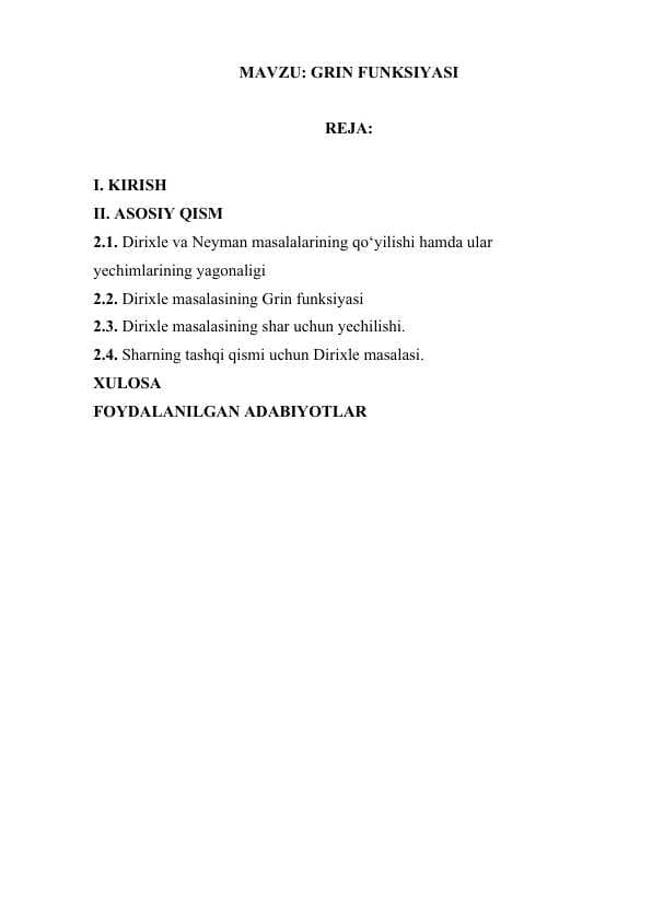 GRIN FUNKSIYASI. math type formulalari bilan