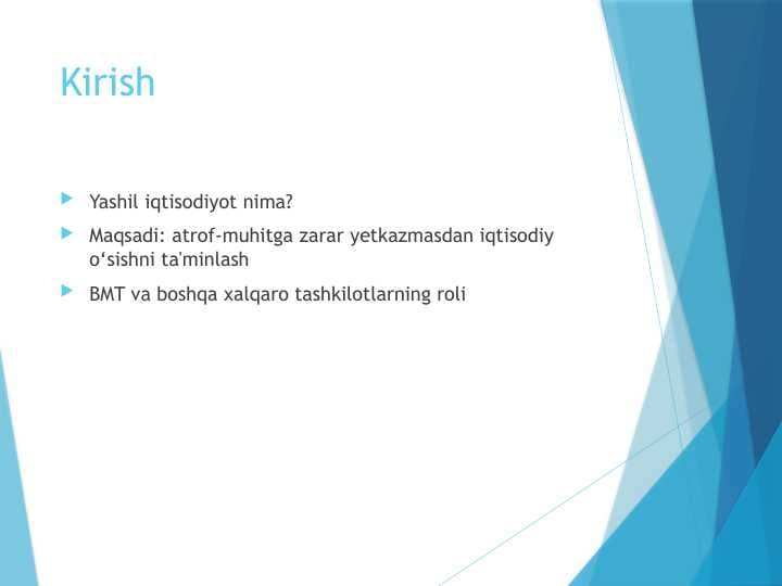 Yashil iqtisodiyot nima? Maqsadi: atrof-muhitga zarar yetkazmasdan iqtisodiy o‘sishni ta'minlash
