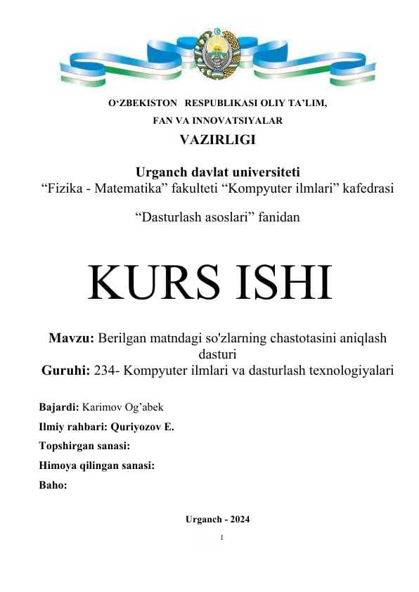 Berilgan matndagi so'zlarning chastotasini aniqlash dasturi