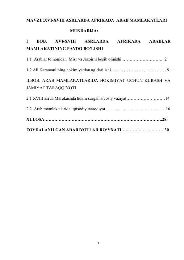 XVI-XVIII ASRLARDA AFRIKADA  ARAB MAMLAKATLARI