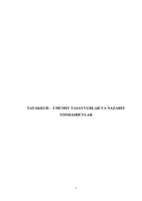TAFAKKUR -  UMUMIY TASAVVURLAR VA NAZARIY YONDASHUVLAR