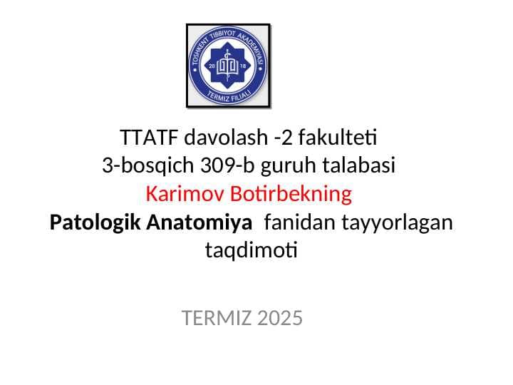 Yuqumli kasalliklarni patogenezi.
