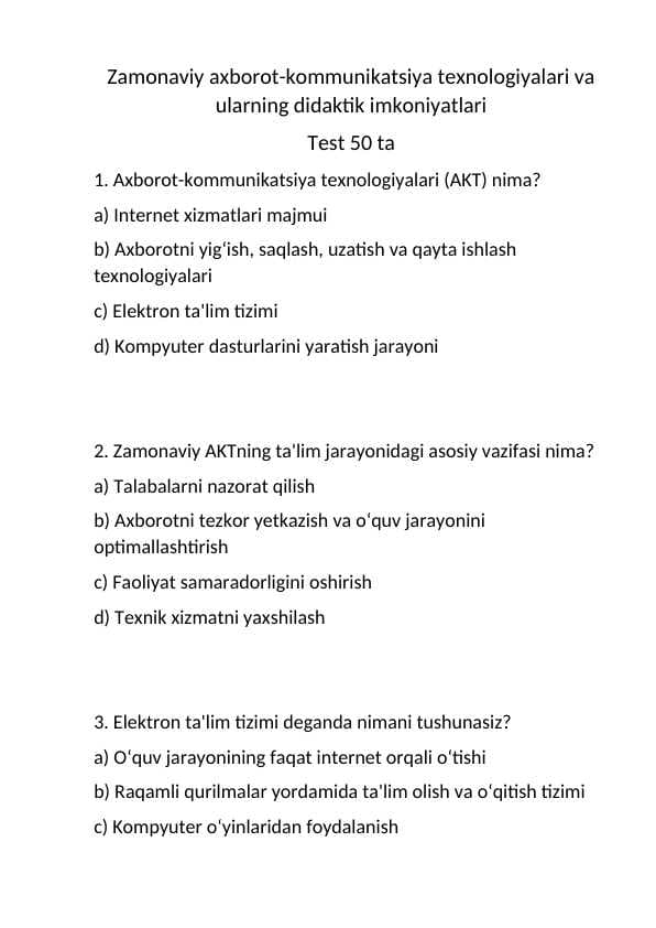 Zamonaviy axborot-kommunikatsiya texnologiyalari va ularning didaktik imkoniyatlari