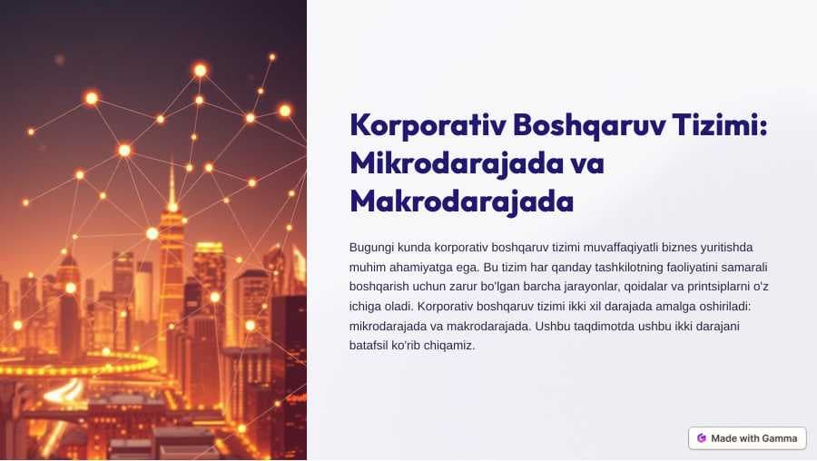 Korporativ boshqaruv tizimi mikrodarajada va makrodarajada