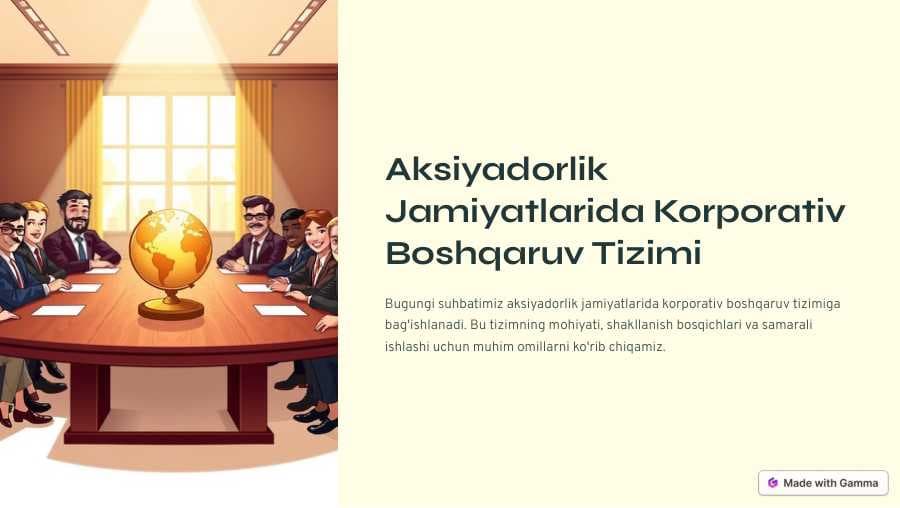 Akstiyadorlik jamiyatlarida korporativ boshqaruv tizimi