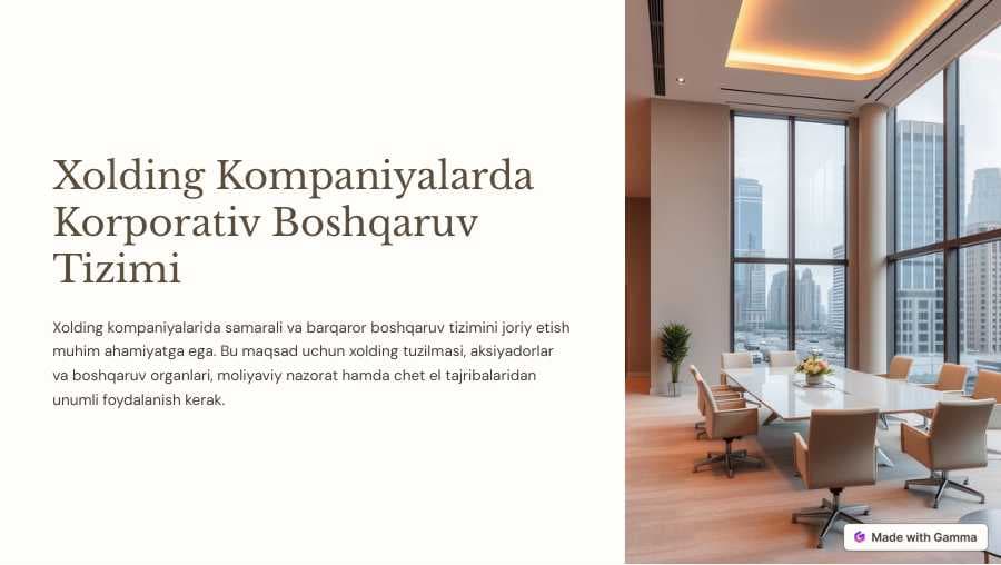 Xolding kompaniyalarda korporativ boshqaruv tizimi