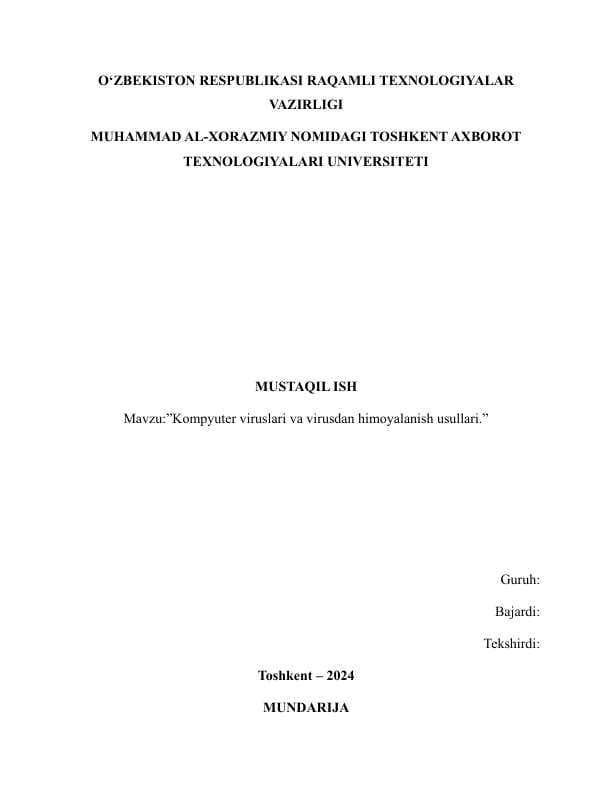 Kompyuter viruslari va virusdan himoyalanish usullari
