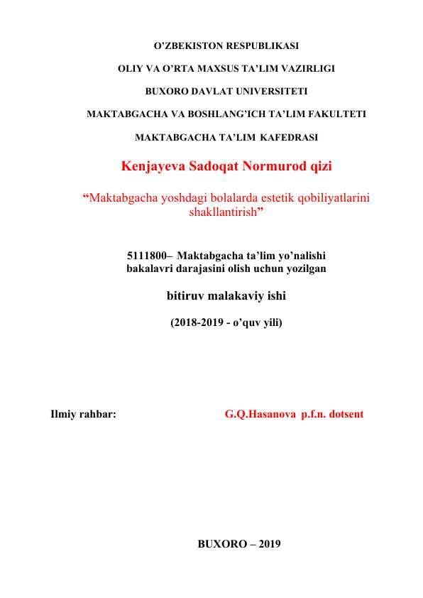 Maktabgacha yoshdagi bolalarda estetik qobiliyatlarini shakllantirish