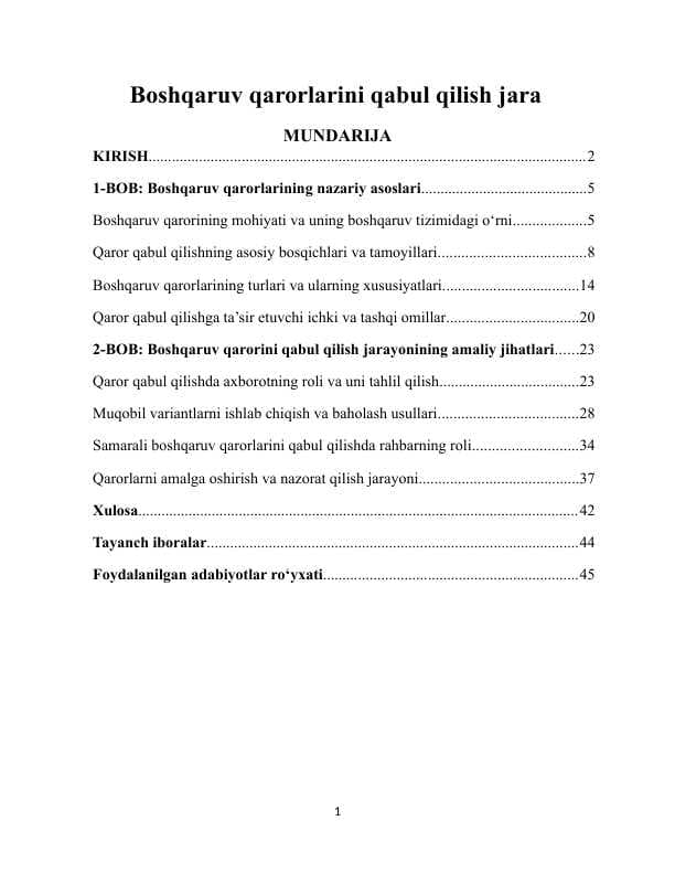 Boshqaruv qarorlarini qabul qilish jarayoni
