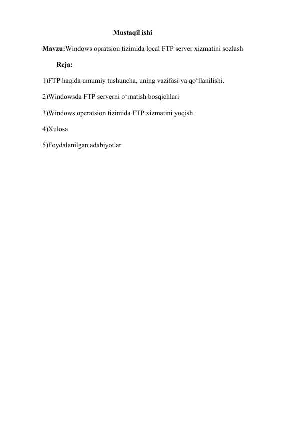 Windows opratsion tizimida local FTP server xizmatini sozlash
