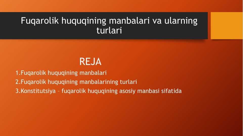 Fuqarolik huquqining manbalari va ularning turlari