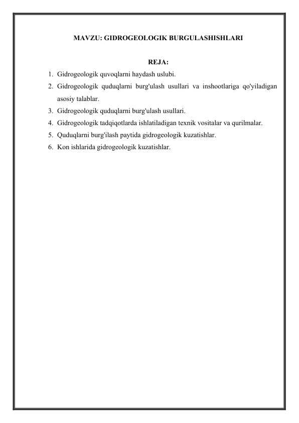 GIDROGEOLOGIK BURGULASHISHLARI