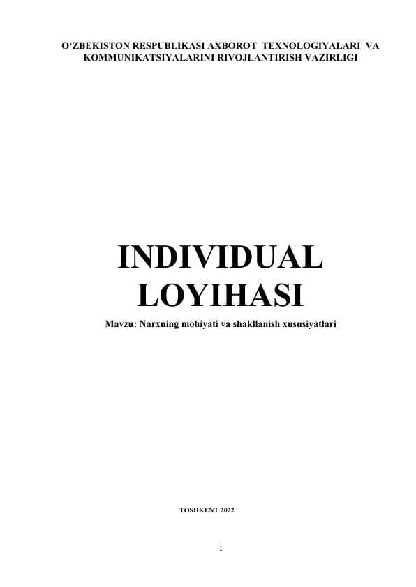Narxning mohiyati va shakllanish xususiyatlari
