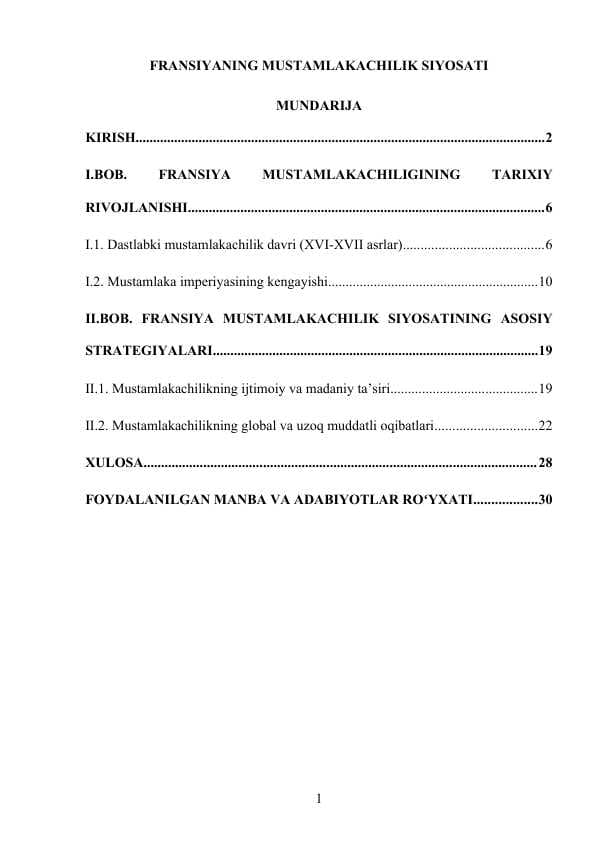 FRANSIYANING MUSTAMLAKACHILIK SIYOSATI